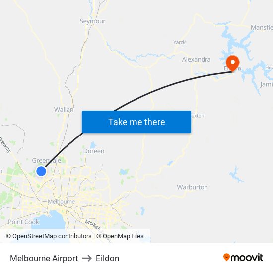 Melbourne Airport to Eildon map