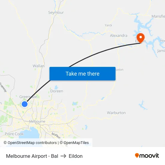Melbourne Airport - Bal to Eildon map
