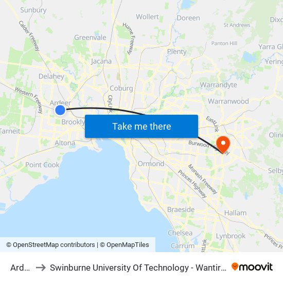 Ardeer to Swinburne University Of Technology - Wantirna Campus map