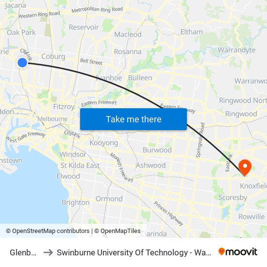 Glenbervie to Swinburne University Of Technology - Wantirna Campus map