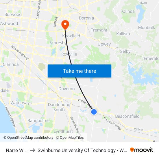 Narre Warren to Swinburne University Of Technology - Wantirna Campus map