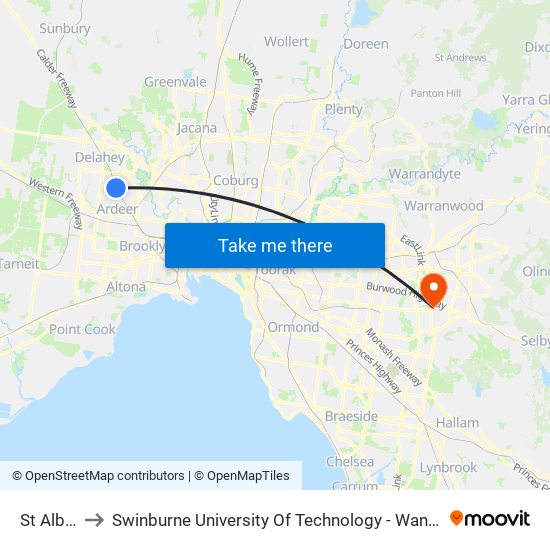 St Albans to Swinburne University Of Technology - Wantirna Campus map