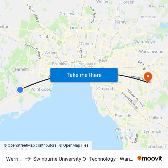 Werribee to Swinburne University Of Technology - Wantirna Campus map