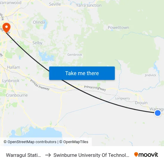 Warragul Station/Alfred St to Swinburne University Of Technology - Wantirna Campus map