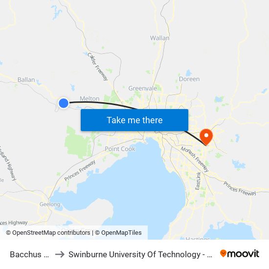 Bacchus Marsh to Swinburne University Of Technology - Wantirna Campus map