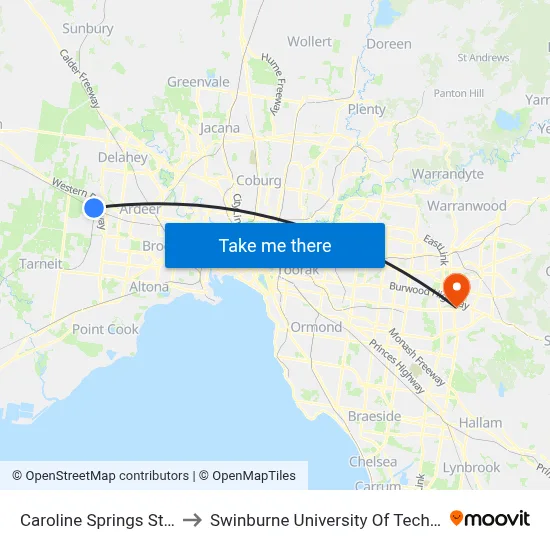 Caroline Springs Station/Christies Rd to Swinburne University Of Technology - Wantirna Campus map
