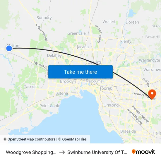 Woodgrove Shopping Centre/High St to Swinburne University Of Technology - Wantirna Campus map