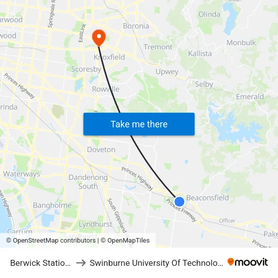 Berwick Station to Swinburne University Of Technology - Wantirna Campus map