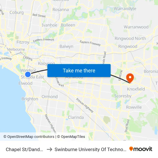 Chapel St/Dandenong Rd #32 to Swinburne University Of Technology - Wantirna Campus map