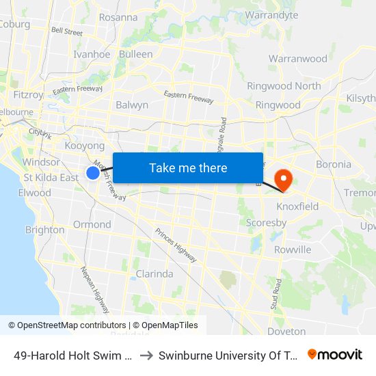 49-Harold Holt Swim Centre/High St (Glen Iris) to Swinburne University Of Technology - Wantirna Campus map