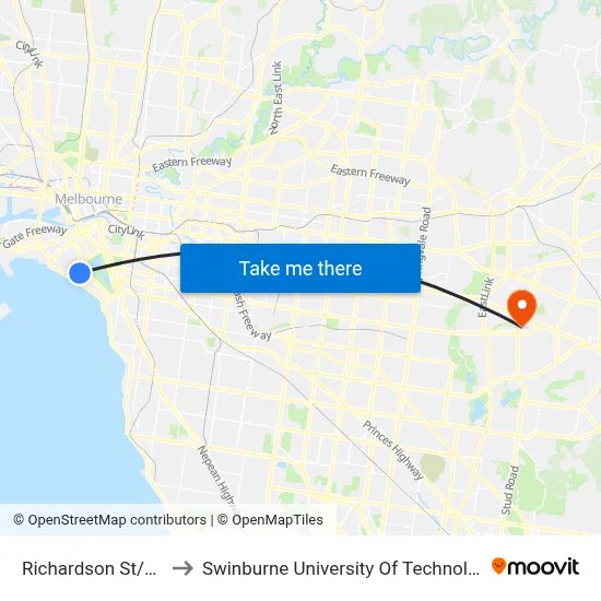 Richardson St/Mills St #135 to Swinburne University Of Technology - Wantirna Campus map