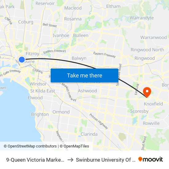 9-Queen Victoria Market/39 Peel St (North Melbourne) to Swinburne University Of Technology - Wantirna Campus map