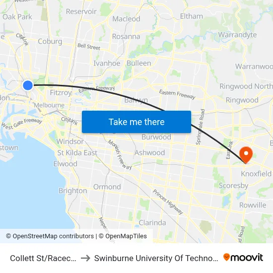 Collett St/Racecourse Rd #24 to Swinburne University Of Technology - Wantirna Campus map