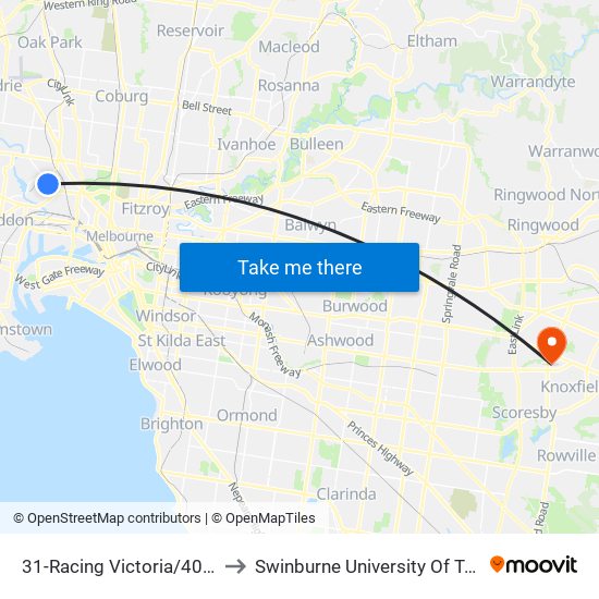 31-Racing Victoria/400 Epsom Rd (Flemington) to Swinburne University Of Technology - Wantirna Campus map
