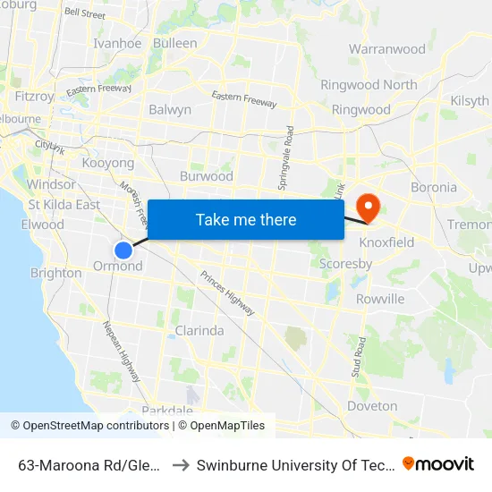 Maroona Rd/Glenhuntly Rd #63 to Swinburne University Of Technology - Wantirna Campus map