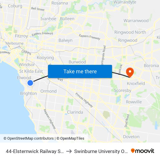 44-Elsternwick Railway Station/Glenhuntly Rd (Elsternwick) to Swinburne University Of Technology - Wantirna Campus map