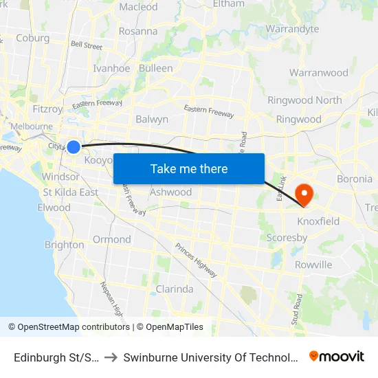 Edinburgh St/Swan St #13 to Swinburne University Of Technology - Wantirna Campus map