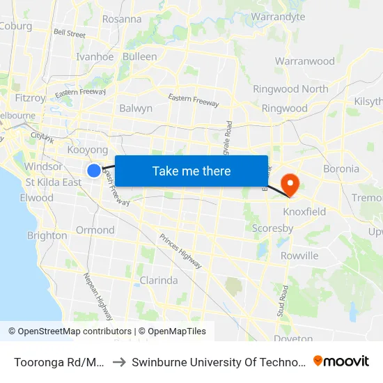 Tooronga Rd/Malvern Rd #47 to Swinburne University Of Technology - Wantirna Campus map