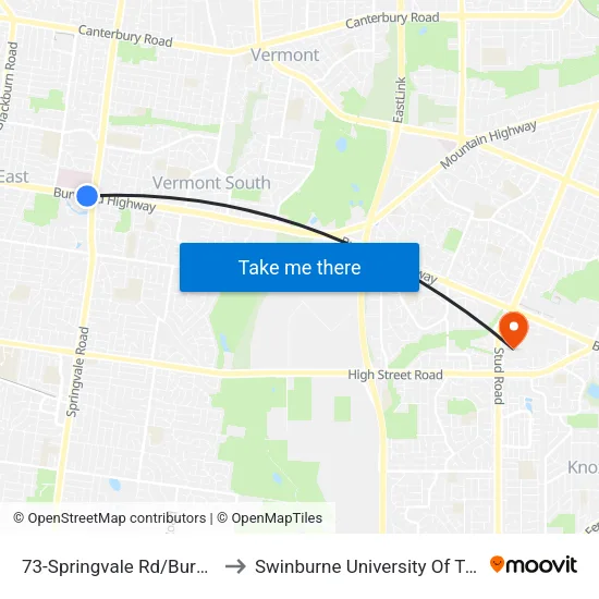 Springvale Rd/Burwood Hwy #73 to Swinburne University Of Technology - Wantirna Campus map