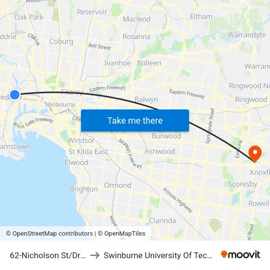 Nicholson St/Droop St #62 to Swinburne University Of Technology - Wantirna Campus map