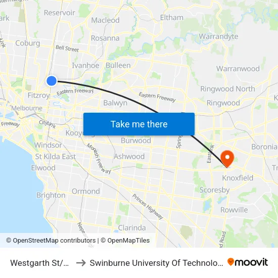 Westgarth St/High St #27 to Swinburne University Of Technology - Wantirna Campus map