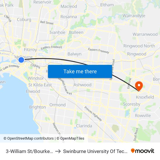 3-William St/Bourke St (Melbourne City) to Swinburne University Of Technology - Wantirna Campus map