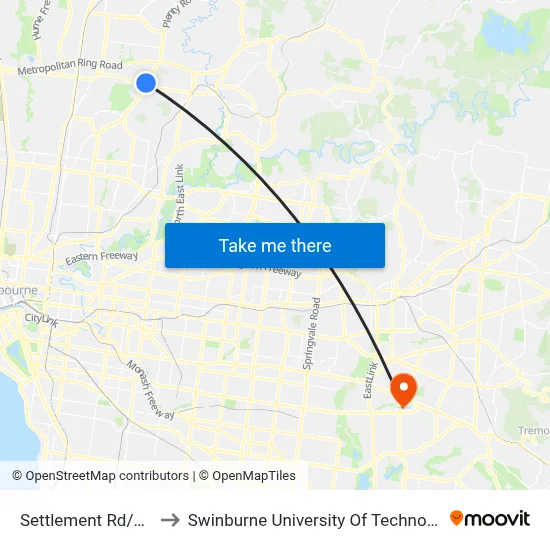 Settlement Rd/Plenty Rd #66 to Swinburne University Of Technology - Wantirna Campus map