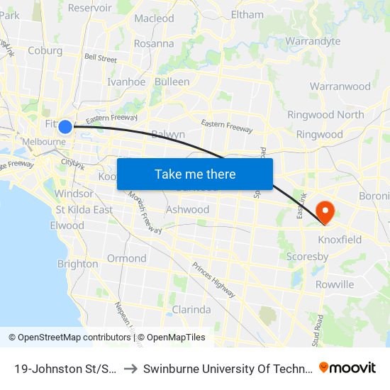19-Johnston St/Smith St (Fitzroy) to Swinburne University Of Technology - Wantirna Campus map