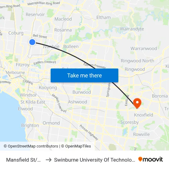 Mansfield St/High St #40 to Swinburne University Of Technology - Wantirna Campus map