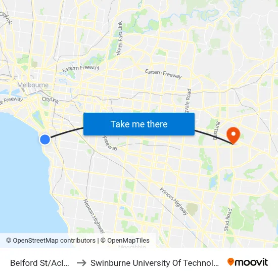 Belford St/Acland St #139 to Swinburne University Of Technology - Wantirna Campus map
