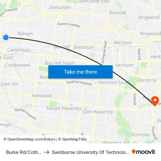 Burke Rd/Cotham Rd #42 to Swinburne University Of Technology - Wantirna Campus map