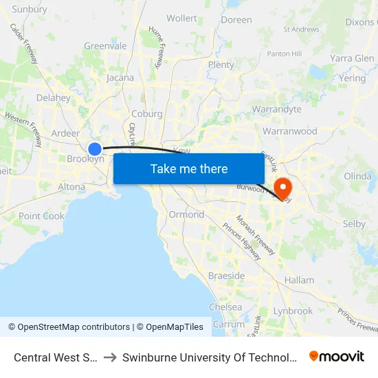 Central West Sc/South Rd to Swinburne University Of Technology - Wantirna Campus map