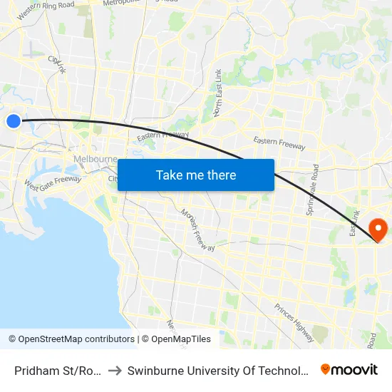Pridham St/Rosamond Rd to Swinburne University Of Technology - Wantirna Campus map