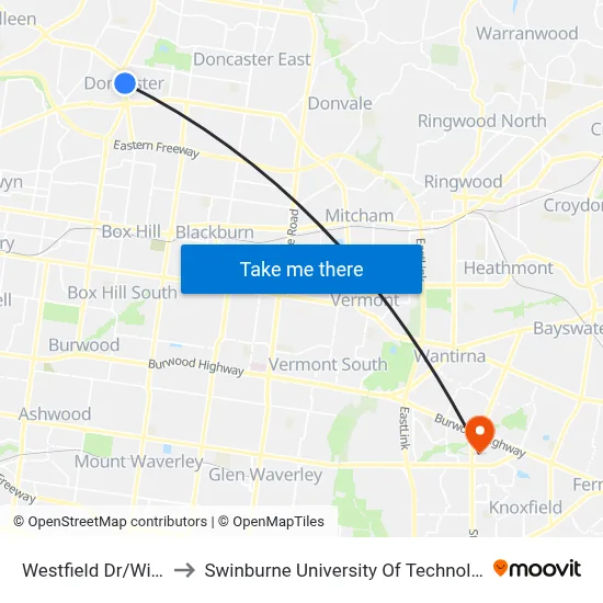 Westfield Dr/Williamsons Rd to Swinburne University Of Technology - Wantirna Campus map