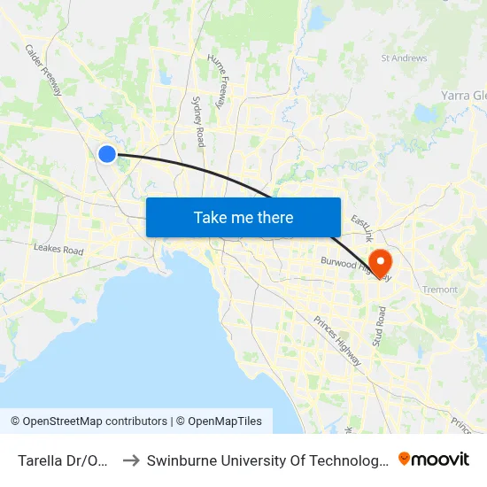 Tarella Dr/Odessa Ave to Swinburne University Of Technology - Wantirna Campus map