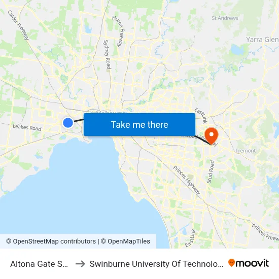 Altona Gate Sc/Duosa Rd to Swinburne University Of Technology - Wantirna Campus map