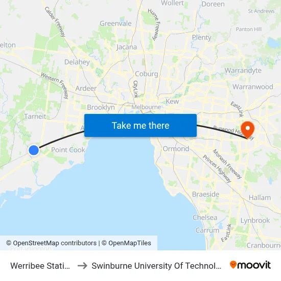 Werribee Station/Manly St to Swinburne University Of Technology - Wantirna Campus map