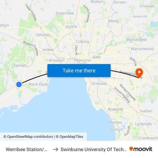 Werribee Station/Manly St (Werribee) to Swinburne University Of Technology - Wantirna Campus map