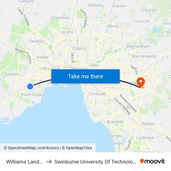 Williams Landing Station to Swinburne University Of Technology - Wantirna Campus map