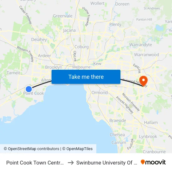 Point Cook Shopping Centre/Boardwalk Bvd to Swinburne University Of Technology - Wantirna Campus map
