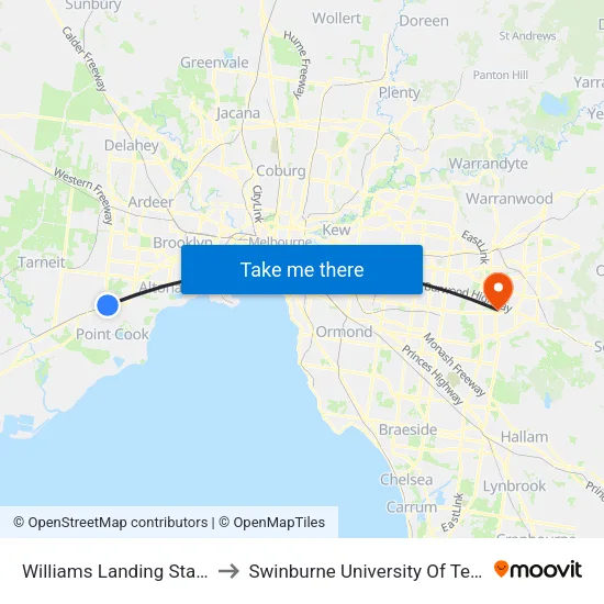 Williams Landing Station to Swinburne University Of Technology - Wantirna Campus map
