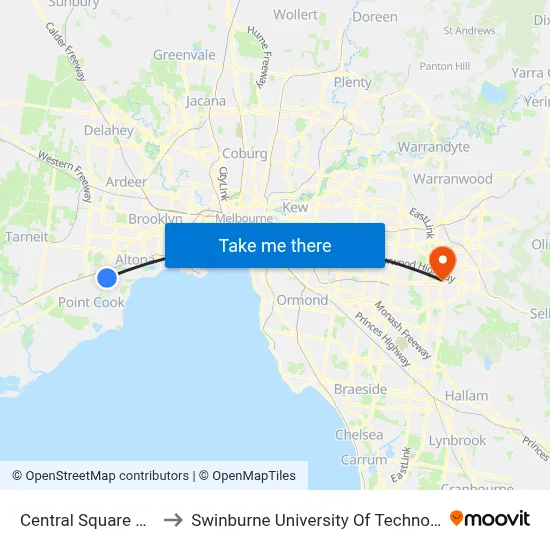 Central Square Sc/Central Ave to Swinburne University Of Technology - Wantirna Campus map