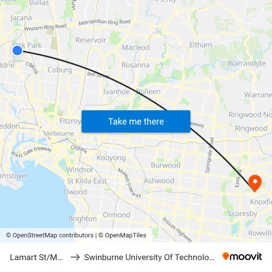 Lamart St/Mascoma St to Swinburne University Of Technology - Wantirna Campus map