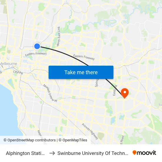 Alphington Station/Wingrove St to Swinburne University Of Technology - Wantirna Campus map