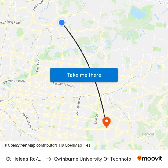 St Helena Rd/Weidlich Rd to Swinburne University Of Technology - Wantirna Campus map