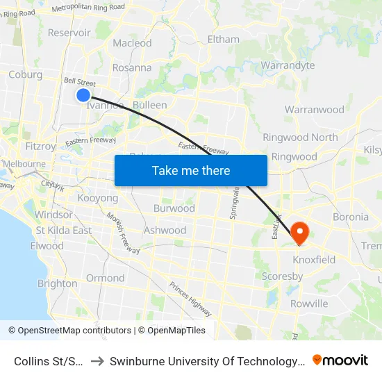 Collins St/Station St to Swinburne University Of Technology - Wantirna Campus map