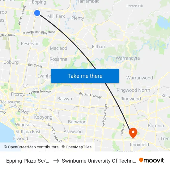 Epping Plaza Sc/High St to Swinburne University Of Technology - Wantirna Campus map