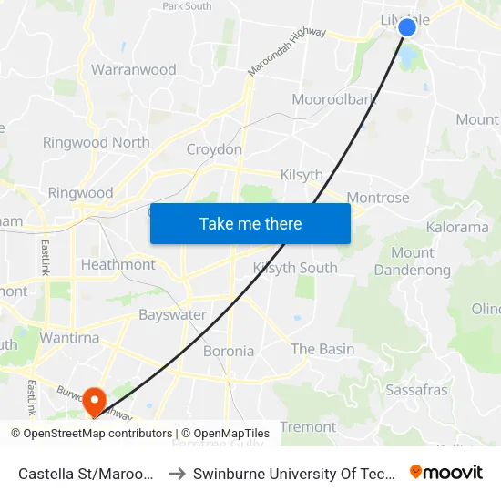 Castella St/Maroondah Hwy to Swinburne University Of Technology - Wantirna Campus map