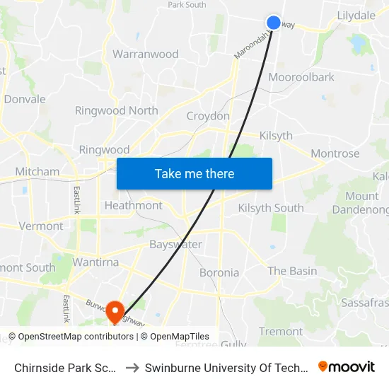 Chirnside Park Sc/Maroondah Hwy to Swinburne University Of Technology - Wantirna Campus map