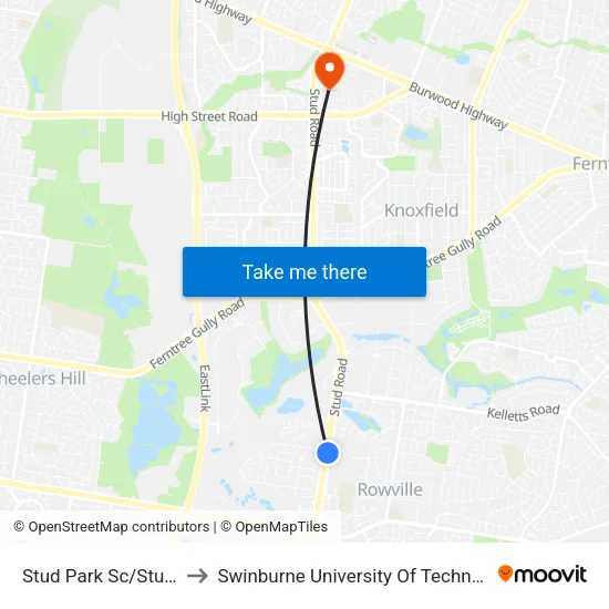 Stud Park Sc/Stud Rd to Swinburne University Of Technology - Wantirna Campus map